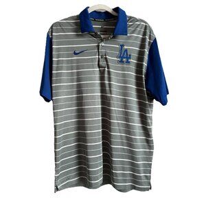 NIKE Polo Shirt Short Sleeve Dri-Fit Blue‎ Gray Stripes LA Dodgers MLB Men’s M